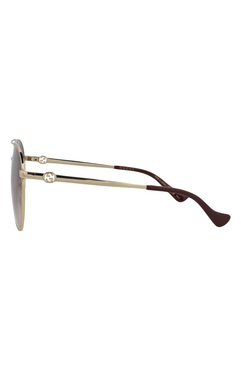 Gucci 61mm Pilot Sunglasses, Alternate, color, Gold Gold Brown