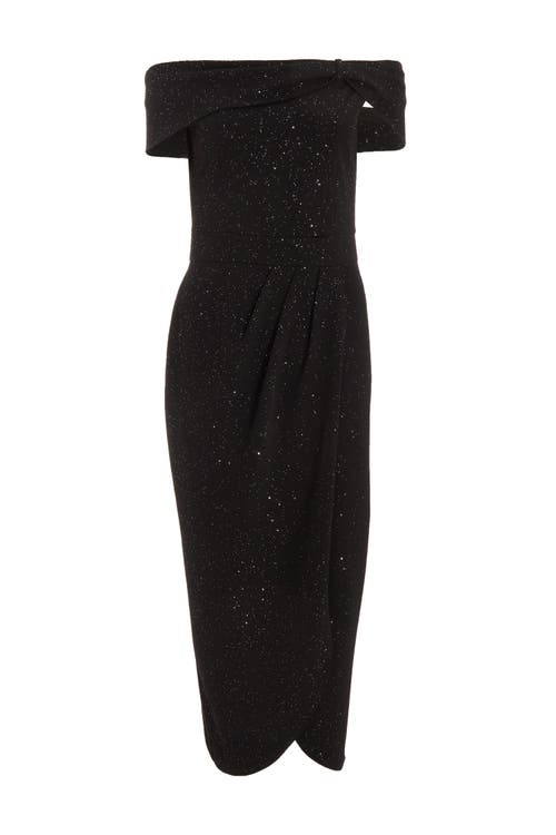 QUIZ QUIZ GLITTER LIVERPOOL BARDOT WRAP MIDI DRESS