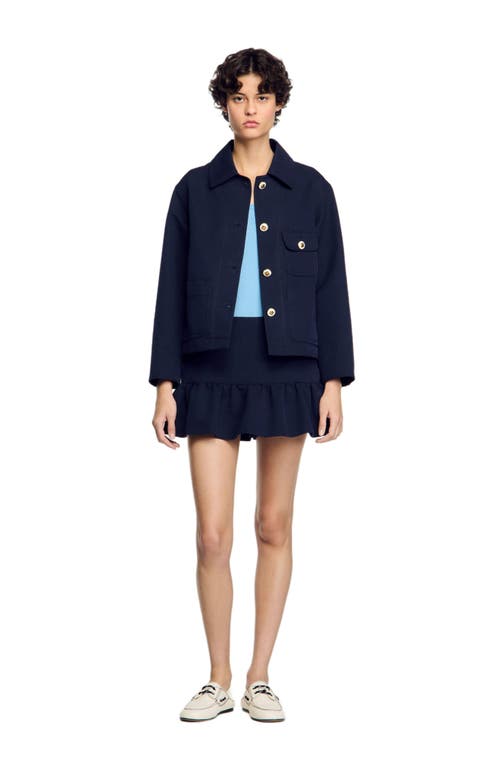 Sandro Cropped Jacket With Officer Buttons In Navy Blue