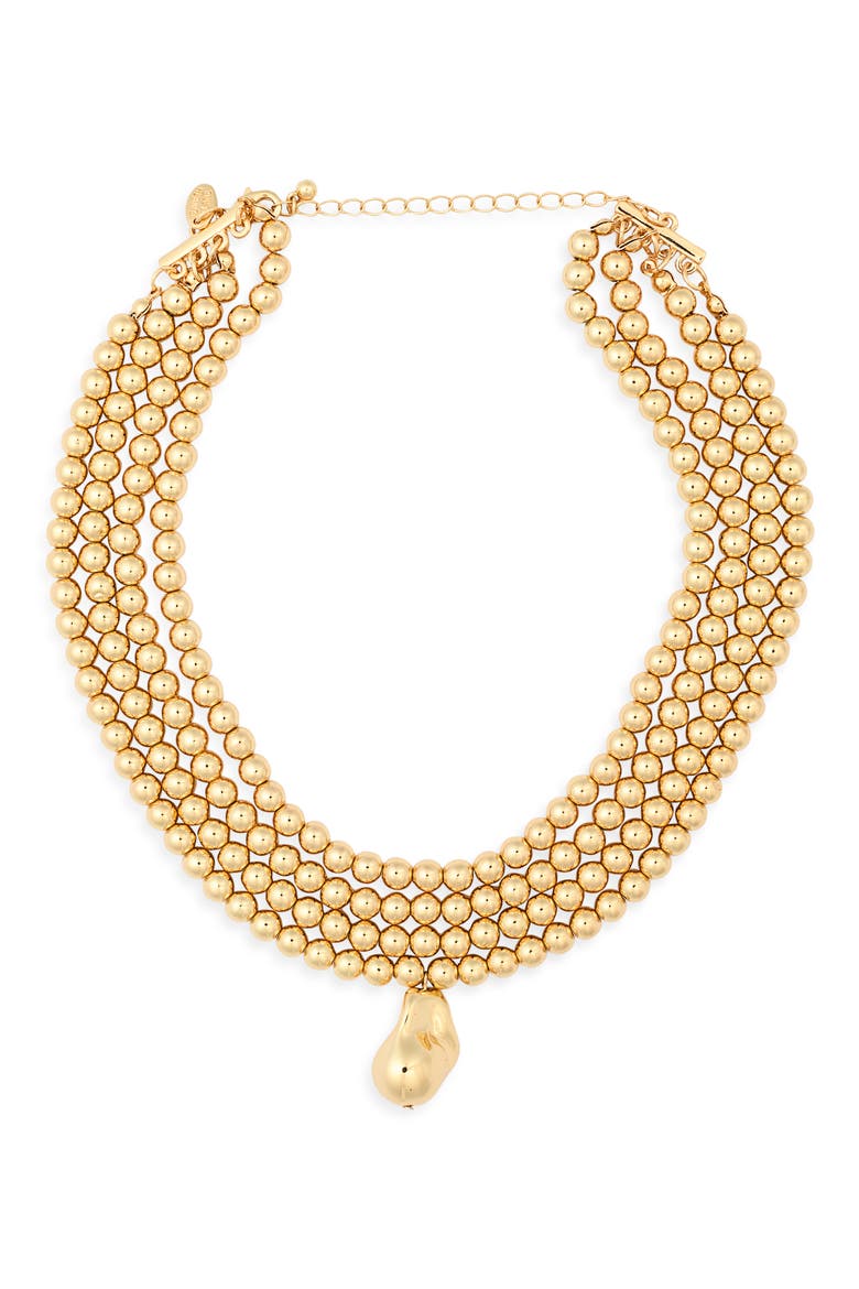 Beaded 4-Row Pendant Necklace, Main, color, GOLD