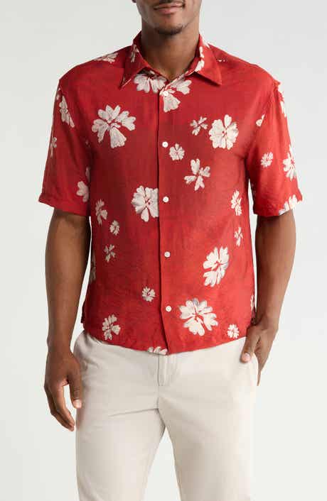 DENIM AND FLOWER Relaxed Fit Floral Short Sleeve Button-Up Shirt