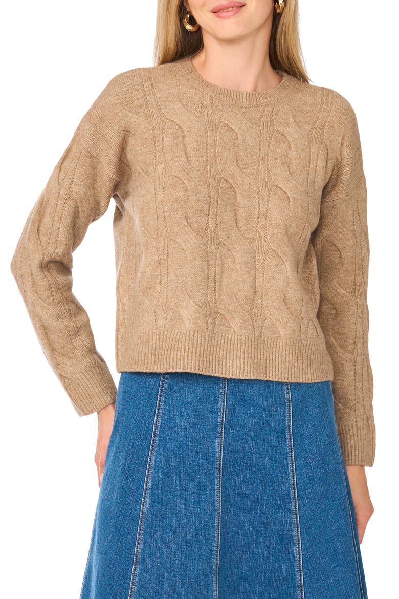 Cable Crewneck Sweater, Main, color, TAUPE