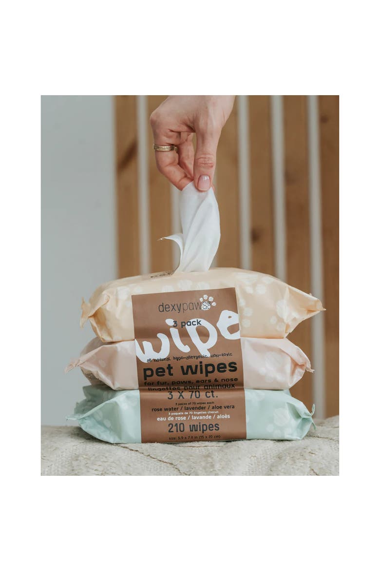 Pet Cleansing Wipes, 3 Packs (70ct each), Aloe Lavender Rose Water, Alternate, color, Multicolored