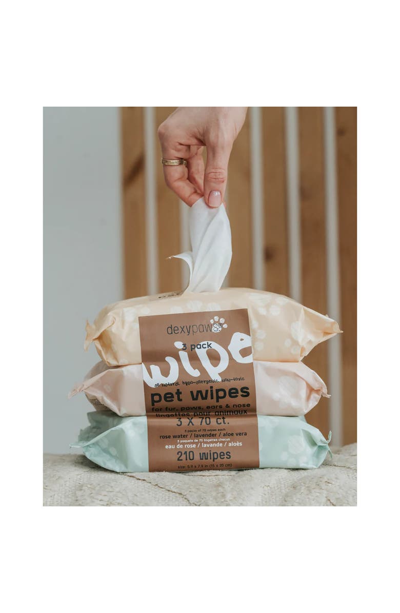 Dexypaws Pet Cleansing Wipes, 3 Packs (70ct each), Aloe Lavender Rose Water, Alternate, color, Multicolored