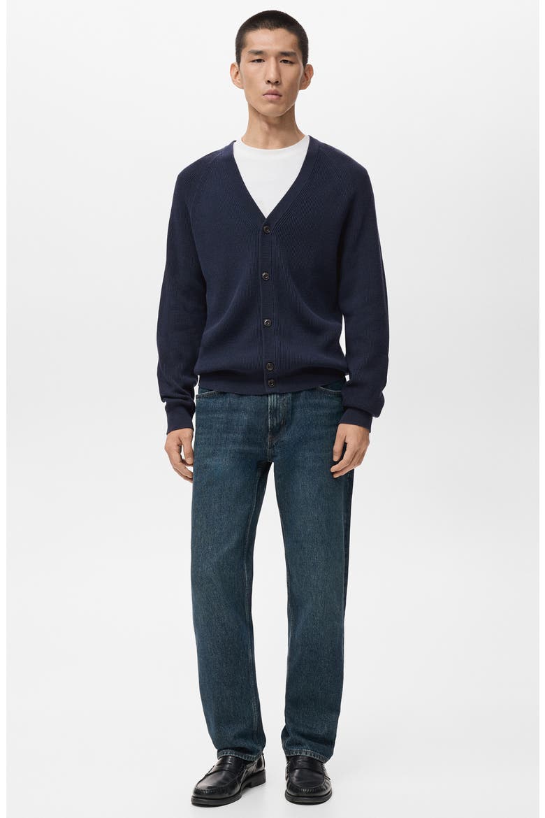 Ribbed Cotton Blend Cardigan, Alternate, color, NAVY