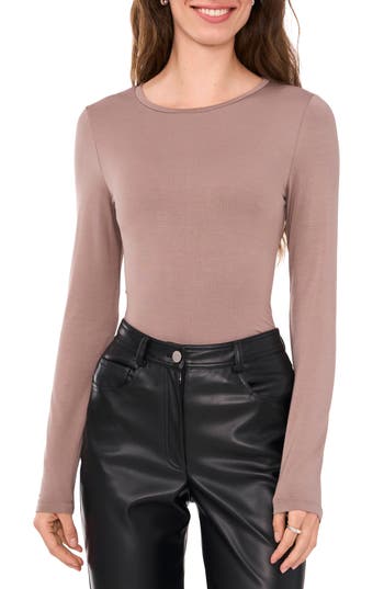 Halogen ® Crewneck Long Sleeve T-shirt In Warm Ash Brown