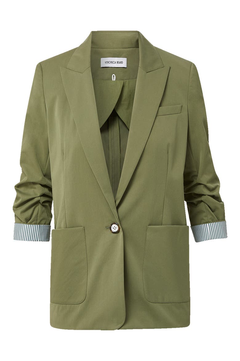 McCallin Ruched Sleeve Cotton Blend Dickey Jacket, Main, color, STONE ARMY