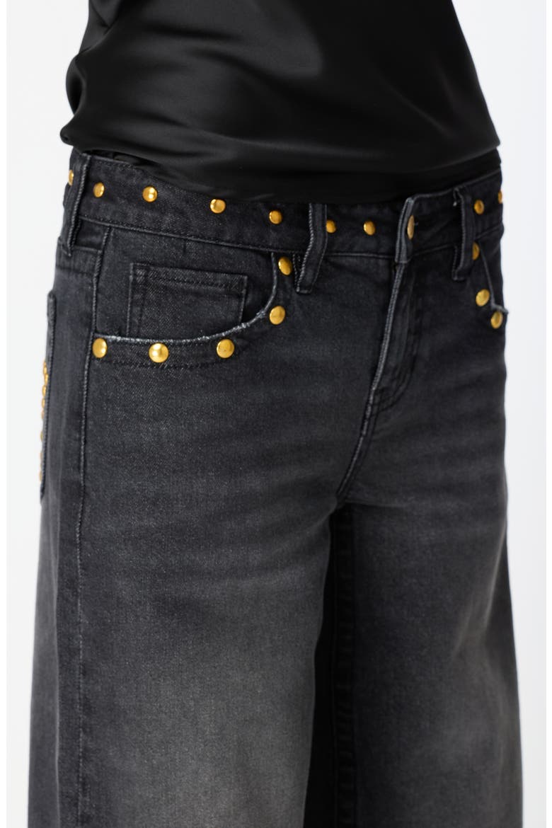 Frida Star Studded Low Rise Wide Leg Jeans, Alternate, color, BLACK TINT WASH