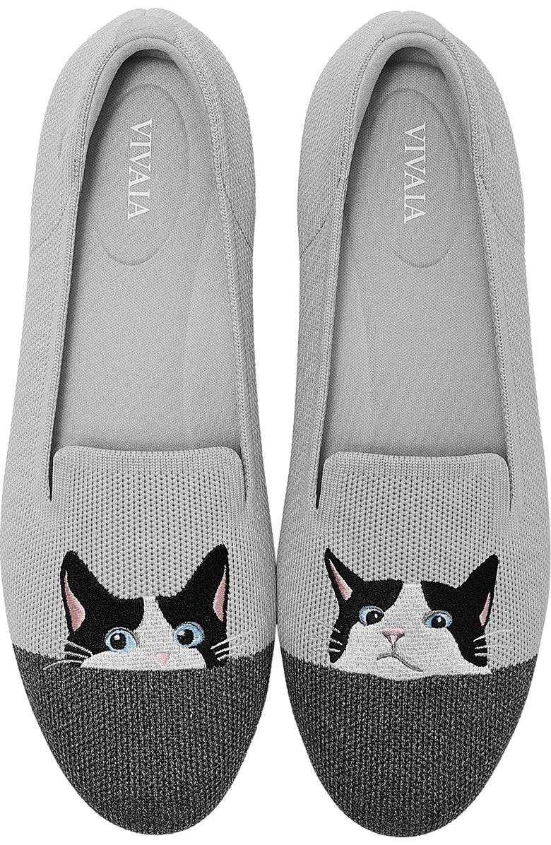 VIVAIA Round-Toe Embroidered Loafers, Alternate, color, Oyster Rich Grey - Moo Cat