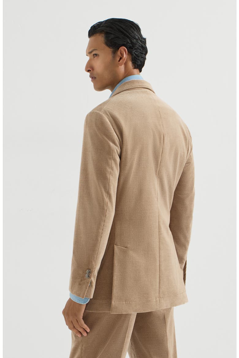 Comfort cotton and cashmere corduroy deconstructed blazer with large peak lapels and metal buttons, Alternate, color, Camel