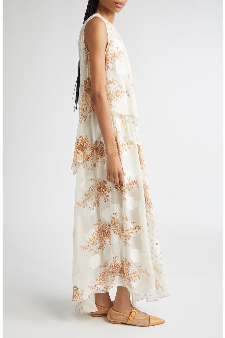 Caprice Floral Layered Silk Blend Dress, Alternate, color, ALABASTER