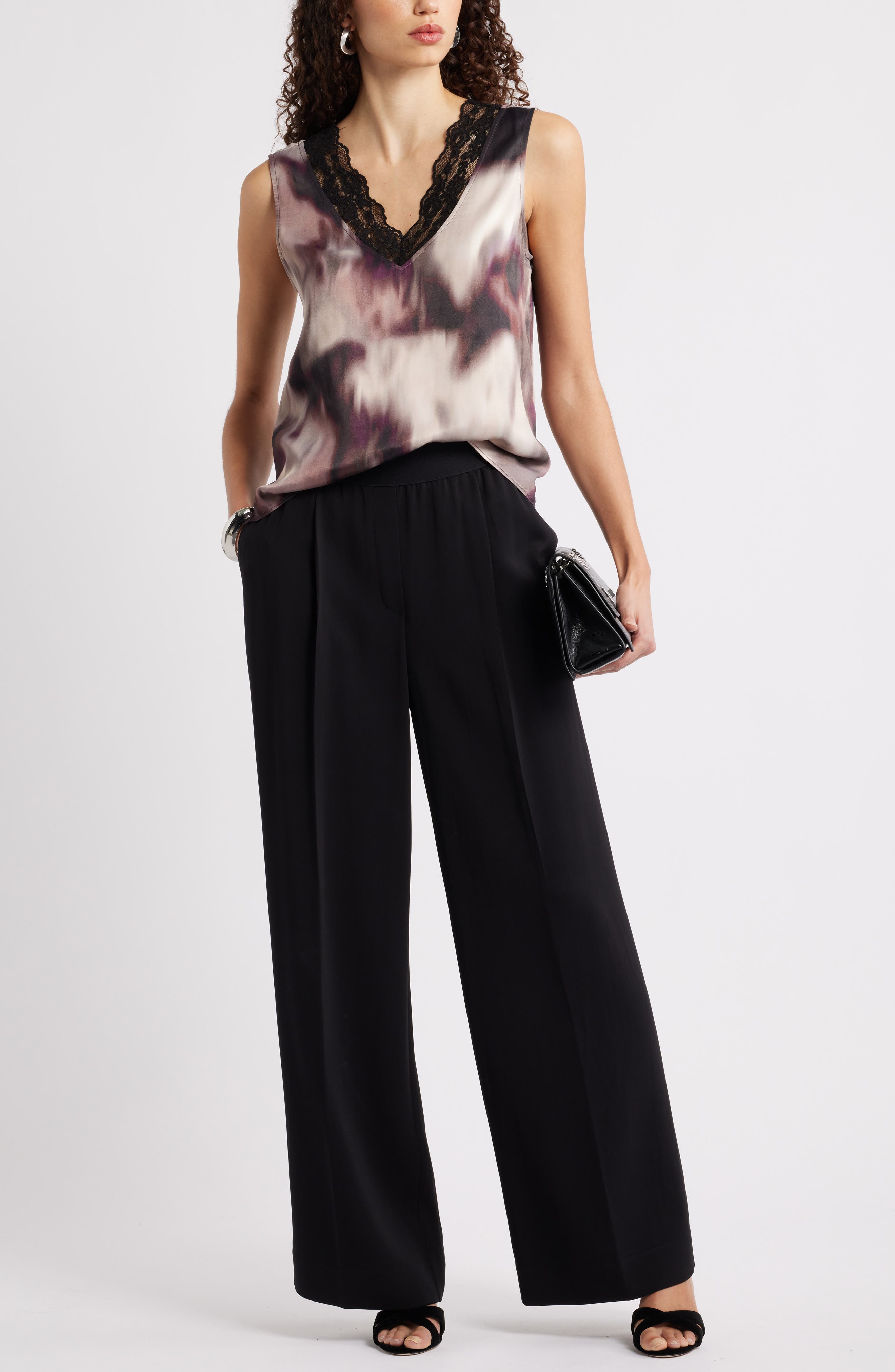 Lace Trim Satin Tank - image 2