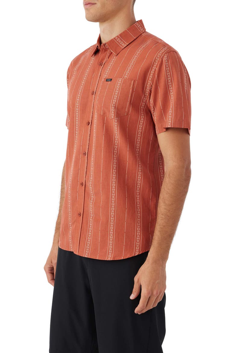 Oasis Frond Print Short Sleeve Button-Up Shirt, Alternate, color, CLAY