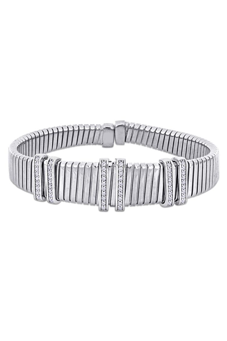 Cubic Zirconia Omega Wide Bangle Bracelet Two-Tone, Main, color, Sterling Silver
