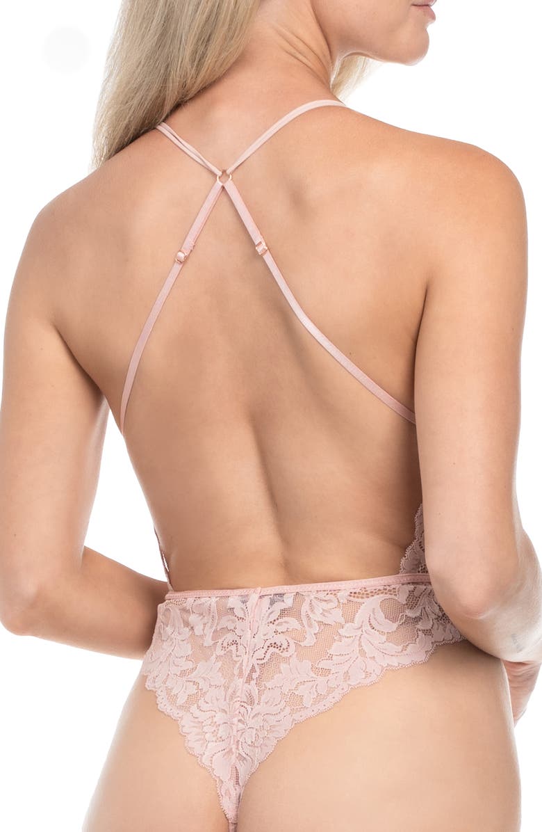 In Bloom by Jonquil Rosalie Lace Thong Teddy, Alternate, color, Rose Dawn