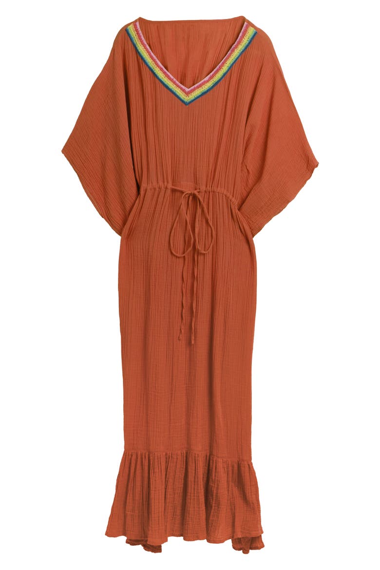 Colorful Crochet V-Neck Cover-Up Kaftan, Alternate, color, ORANGE