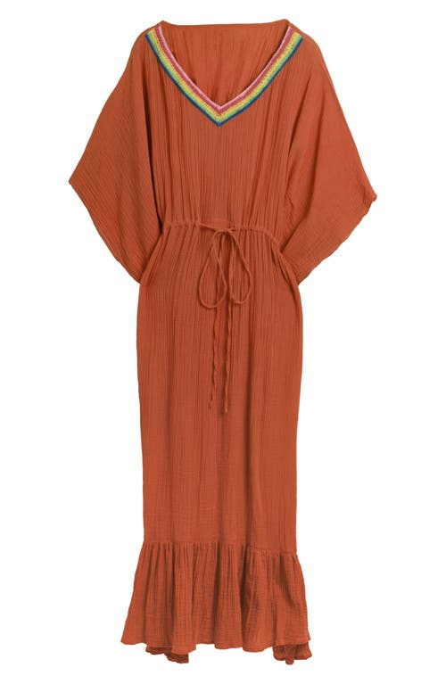 Saachi Colorful Crochet V-neck Cover-up Kaftan In Orange