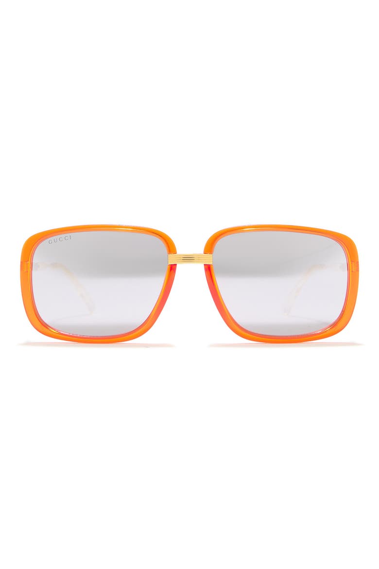 61mm Rectangle Sunglasses, Main, color, ORANGE