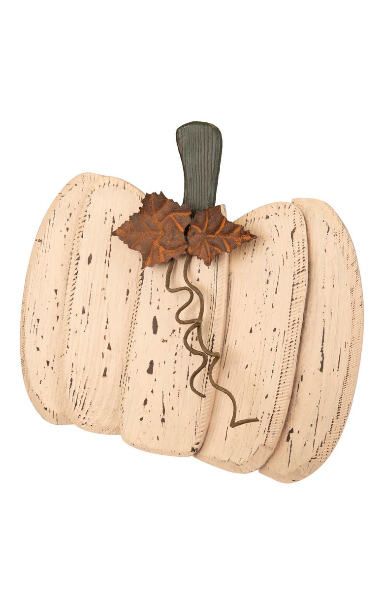 Northlight Rustic Wooden Fall Harvest Pumpkin with Leaves and Stem - 15", Alternate, color, 