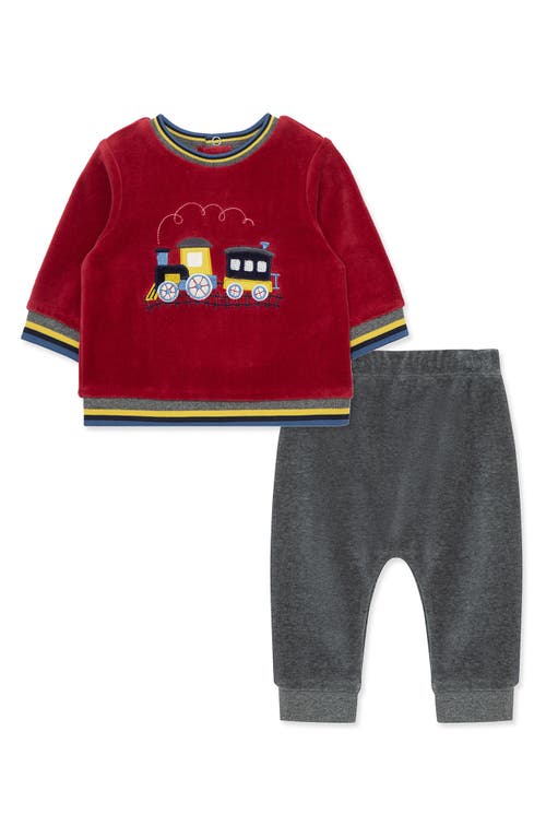 Little Me Train Velour Sweater & Pants Set in Grey 