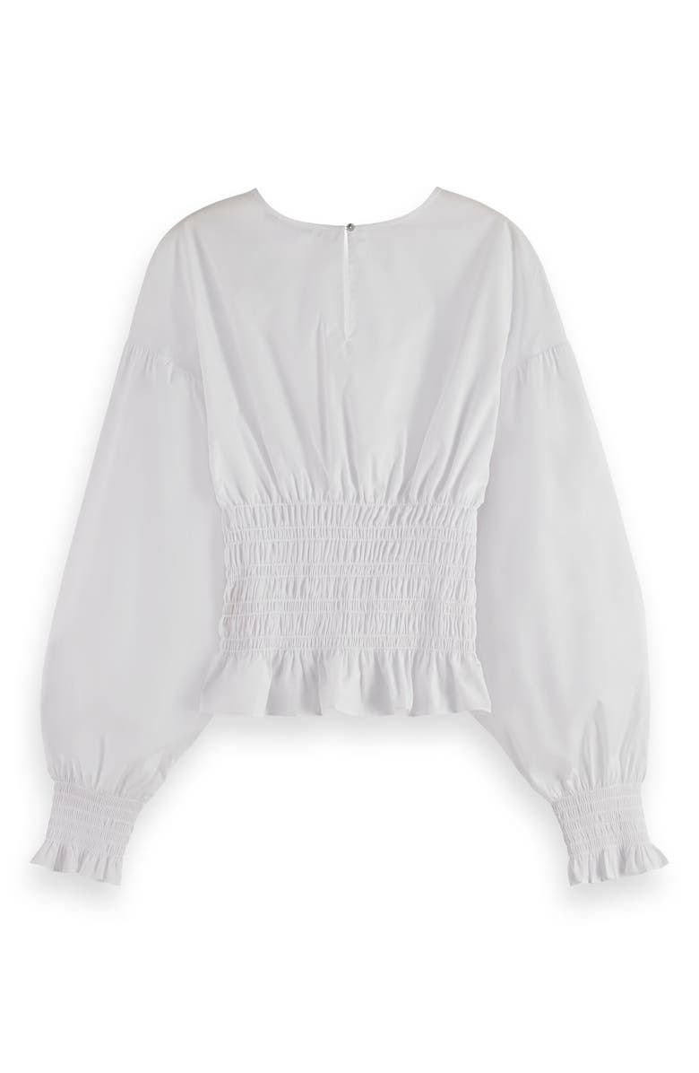 Scotch & Soda Smocked Balloon Sleeve Cotton Peplum Top, Alternate, color, White