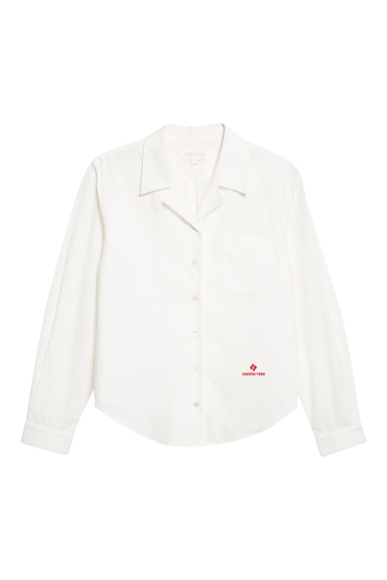 Open Collar Cotton Button-Up Shirt, Main, color, WHITE