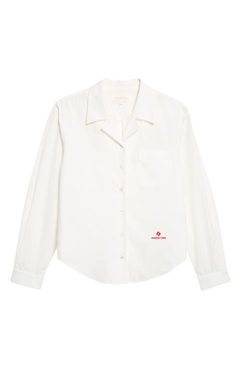 Open Collar Cotton Button-Up Shirt