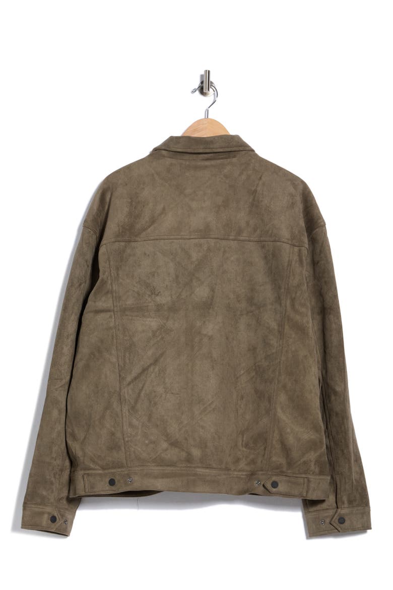 Faux Suede Trucker Jacket, Alternate, color, DARK OLIVE