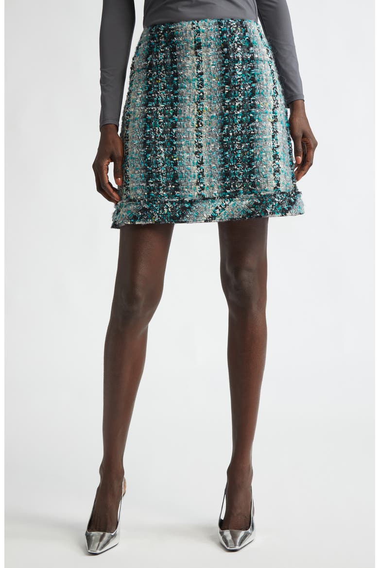 Foiled Eyelash Tweed Miniskirt, Main, color, JUNIPER/ AQUAMARINE MULTI