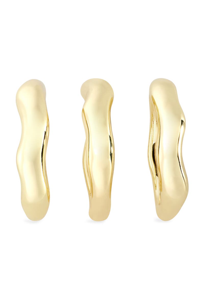 Set of 3 Molten Stackable Rings, Alternate, color, GOLD
