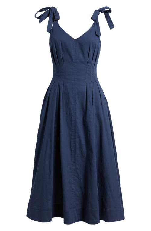 Mila Mae Tie Strap Stretch Cotton Midi Dress In Navy