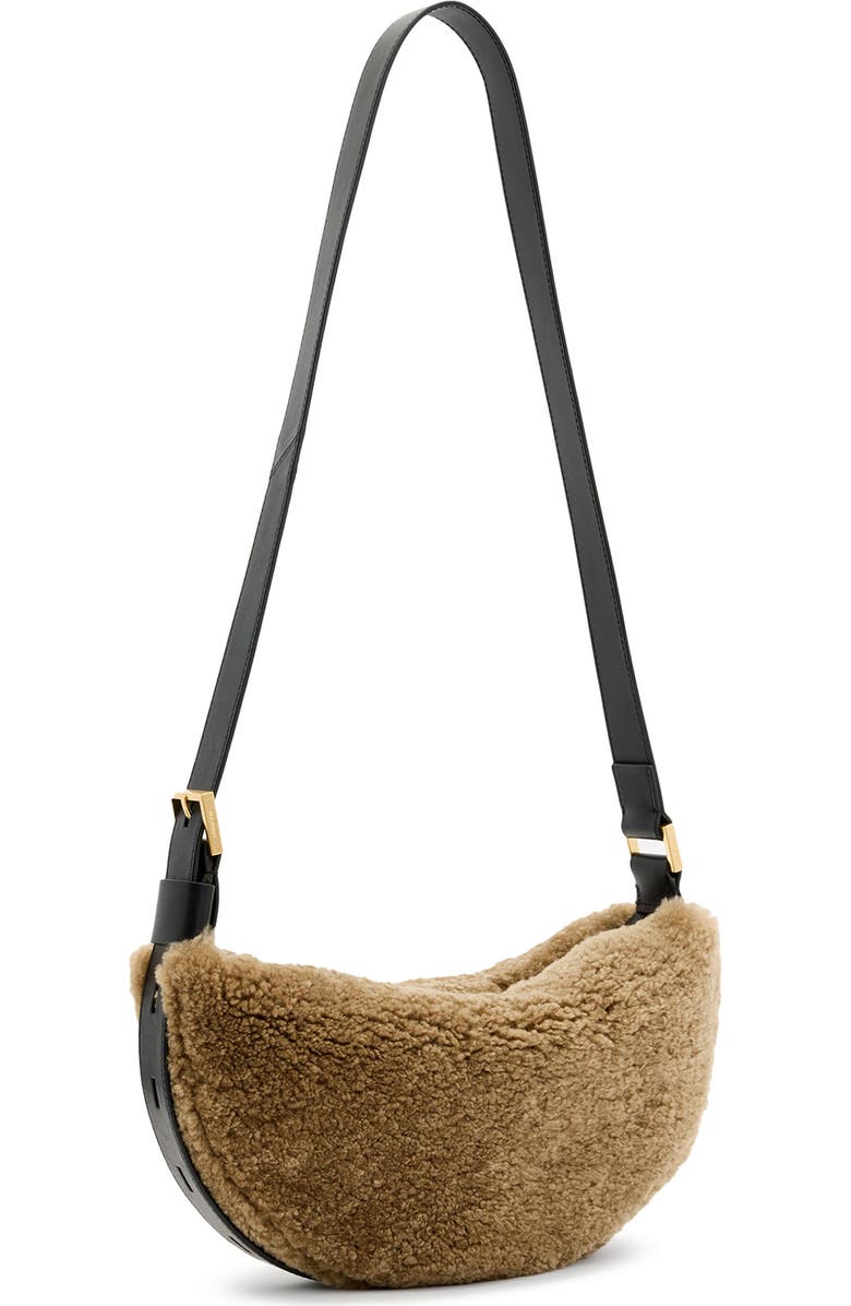 AllSaints Half Moon Genuine Shearling Crossbody, Alternate, color,