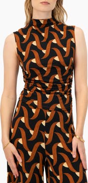 IVONNE Patterned Ruched High Neck Blouse