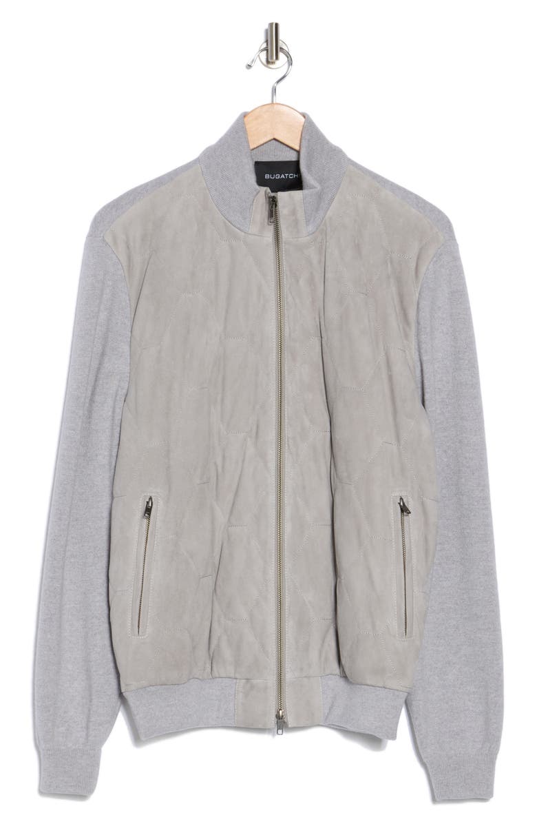 Bugatchi Suede Front Wool Sweater Jacket, Alternate, color, Soy