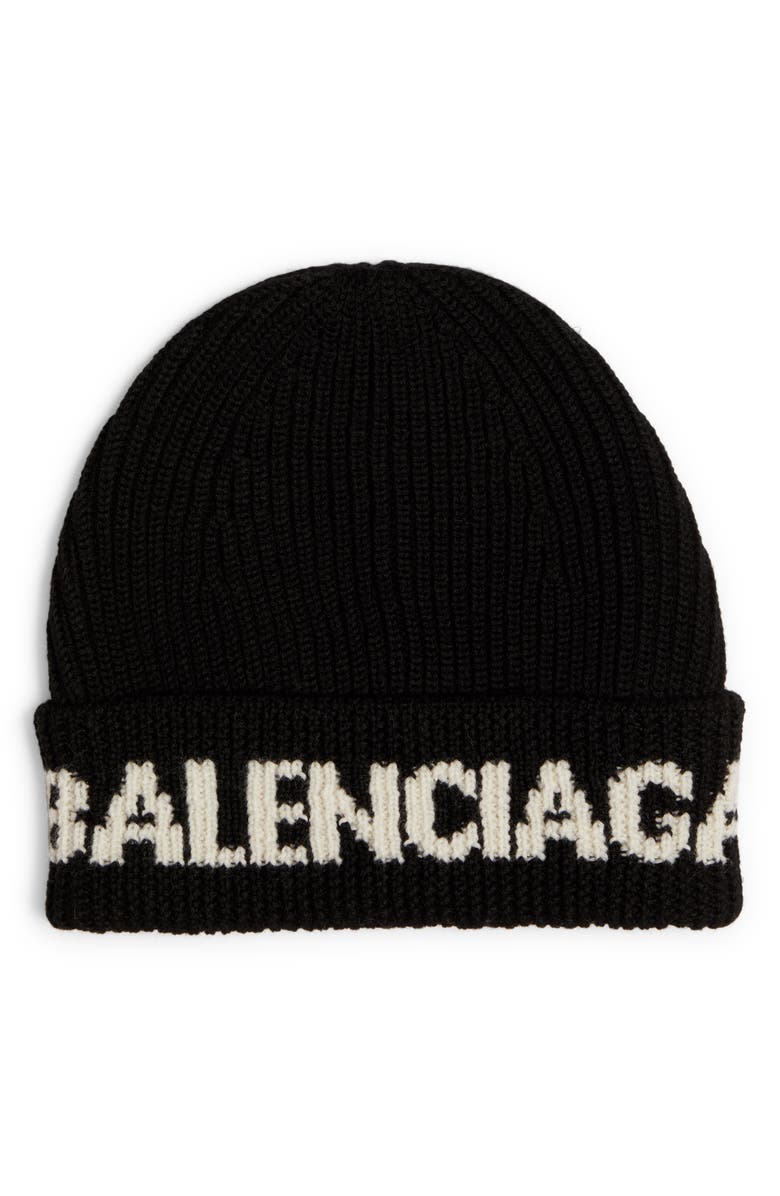 Balenciaga Logo Rib Beanie, Main, color, 