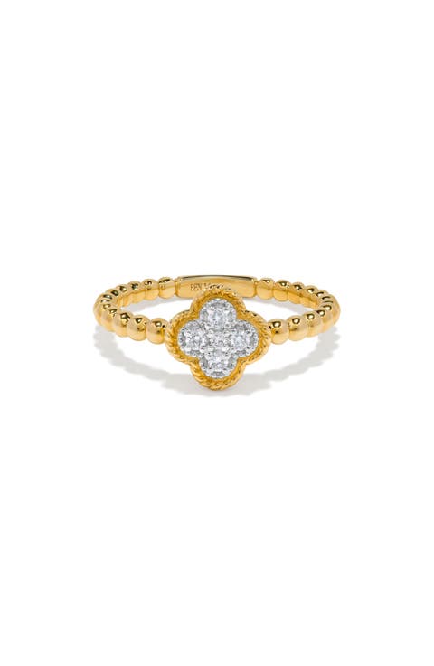 14K Gold Pavé Diamond Clover Ring
