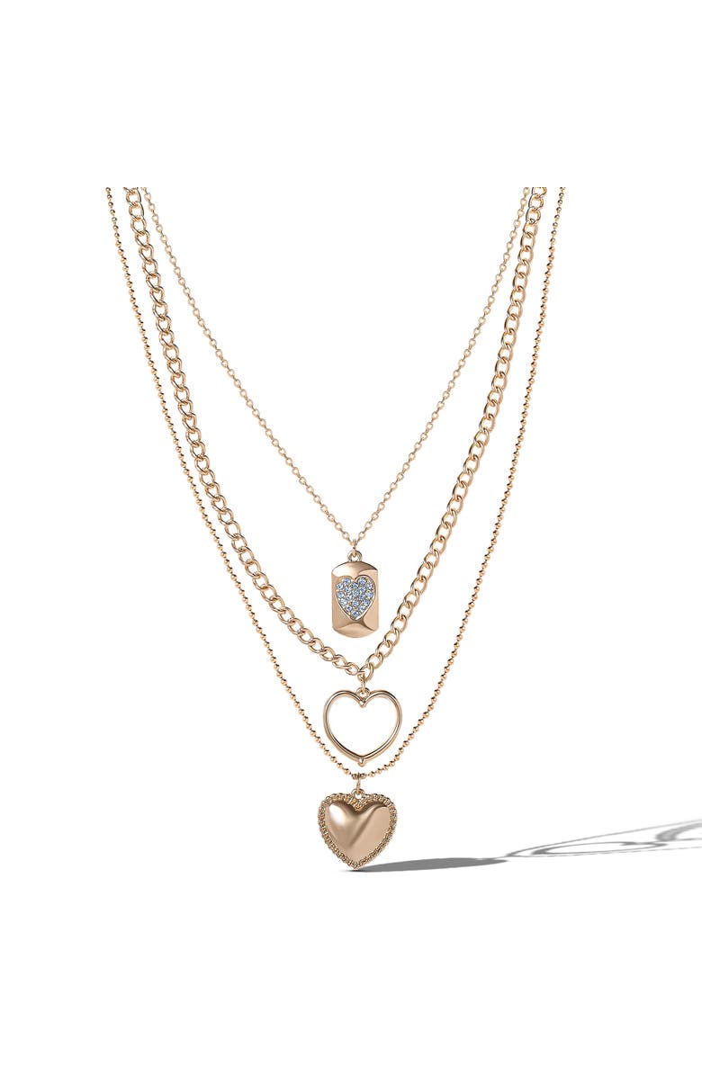 Jessica Simpson Gold-Tone Multi-Charm Heart Layered Necklace Set, Alternate, color, Gold