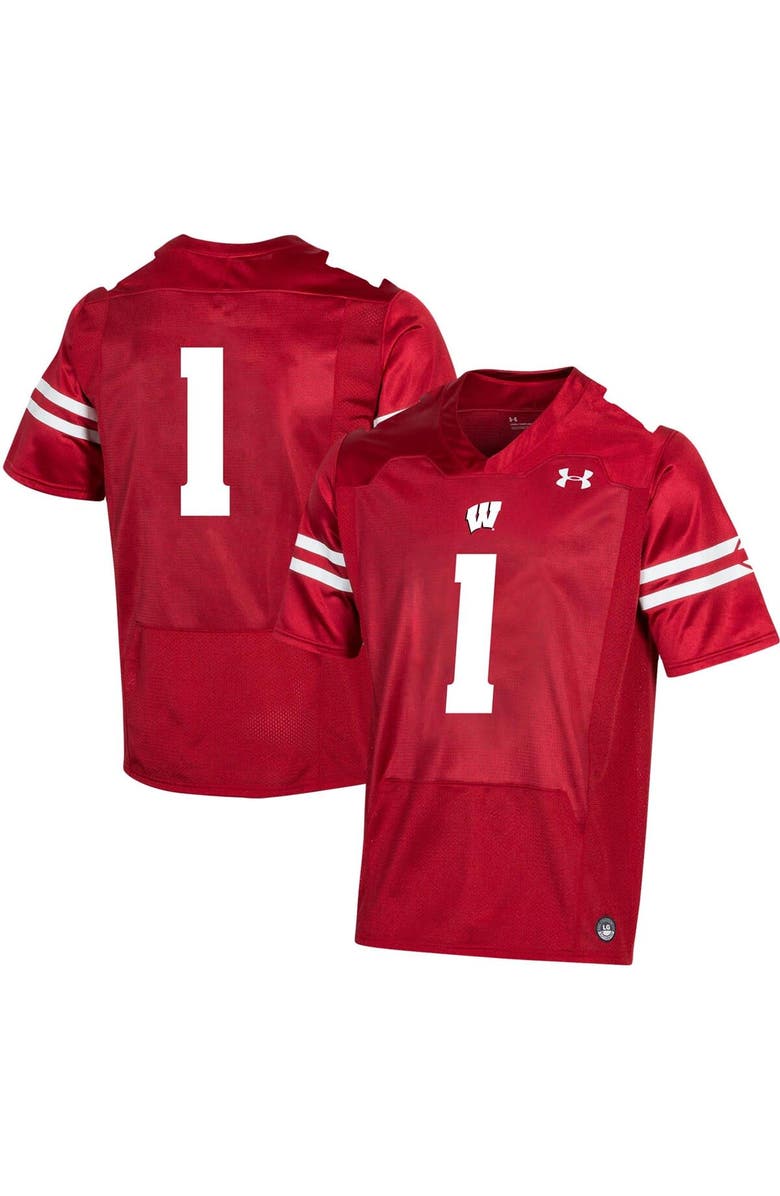 Under Armour Men's Under Armour #1 Red Wisconsin Badgers Replica Football Jersey, Main, color, 