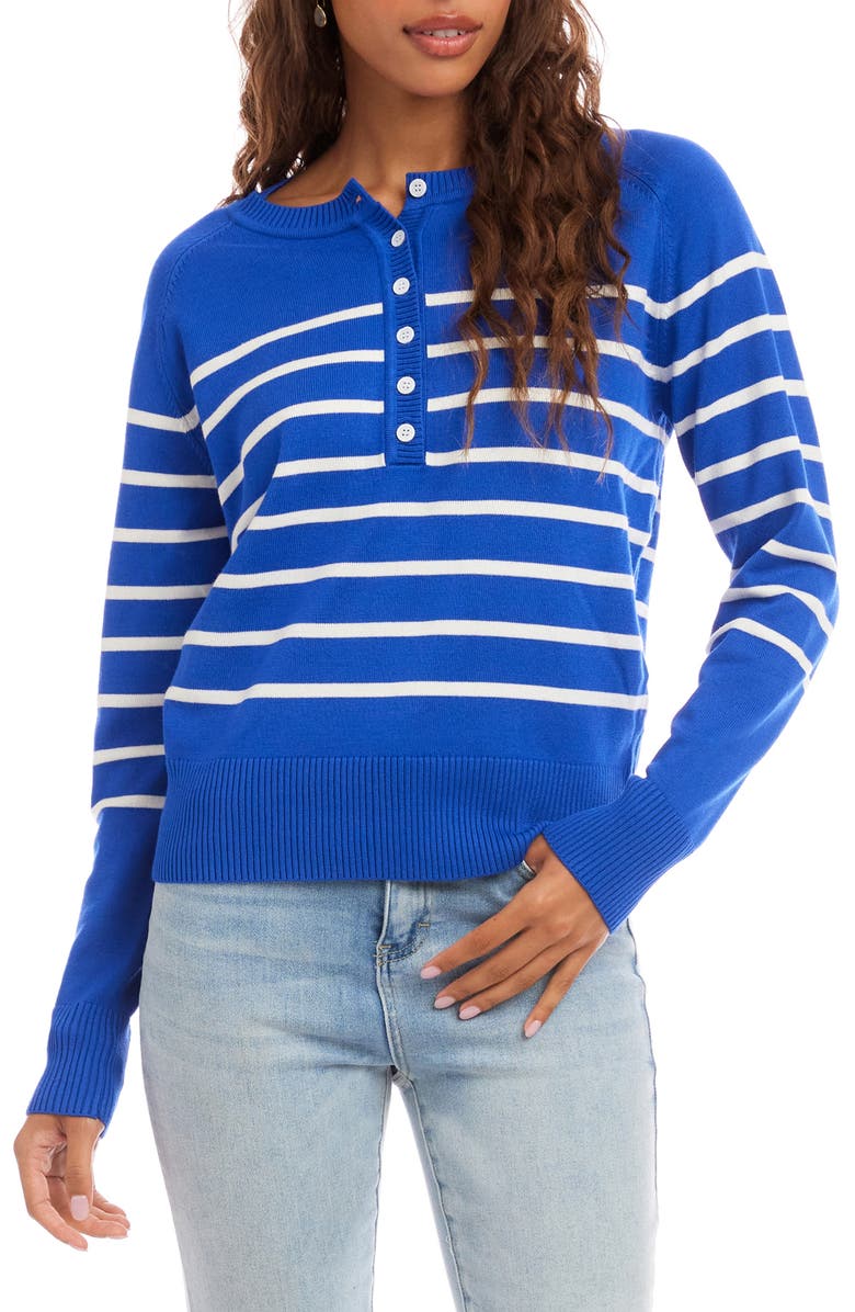 Karen Kane Stripe Henley Sweater, Main, color, Blue/ Soft White