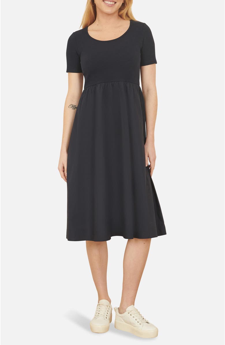 Yumi Jersey Top And Cotton Midi Dress, Alternate, color, Navy