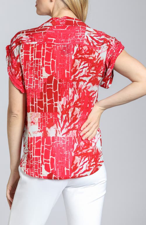 Apny Print Wrap Front Cotton High-low Top In Red