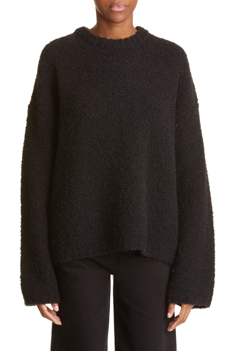 Boxy Wool & Alpaca Bouclé Sweater, Main, color, BLACK