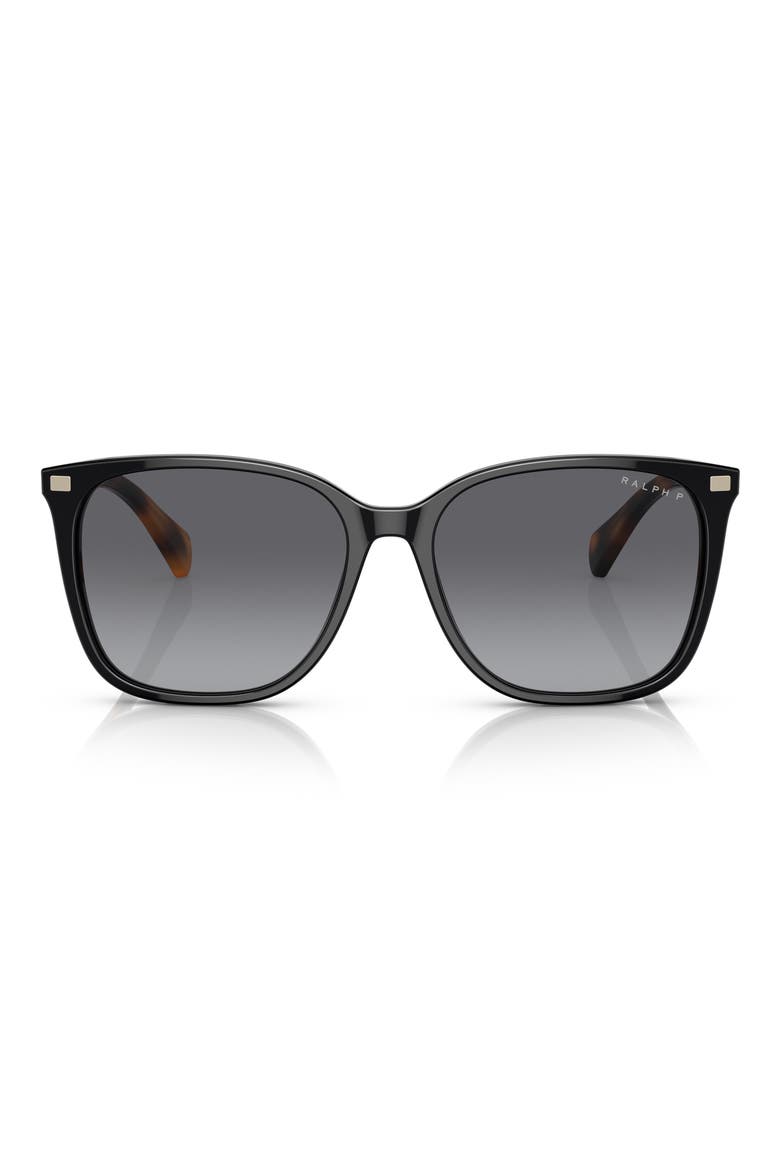 56mm Polarized Square Sunglasses, Main, color, SHINY BLACK / BROWN