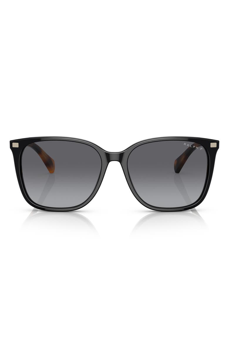 RALPH 56mm Polarized Square Sunglasses, Main, color, Shiny Black / Brown