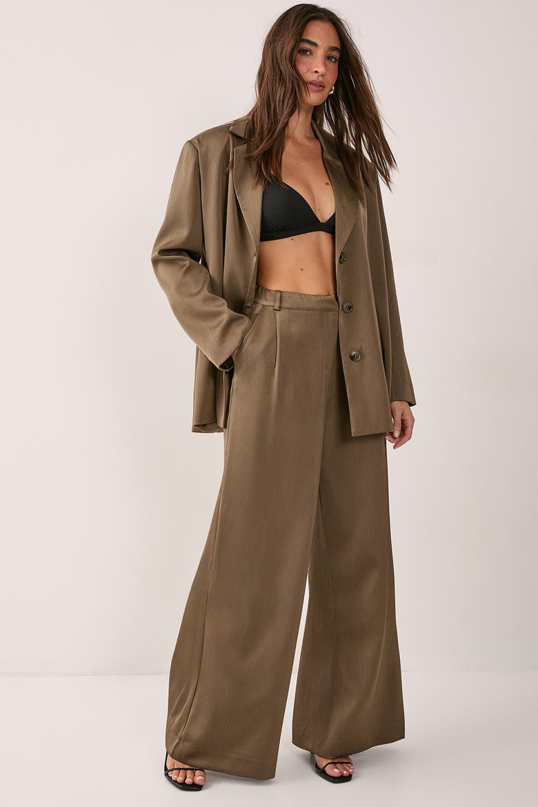 Satin Pleated Oversized Blazer, Alternate, color, Olive