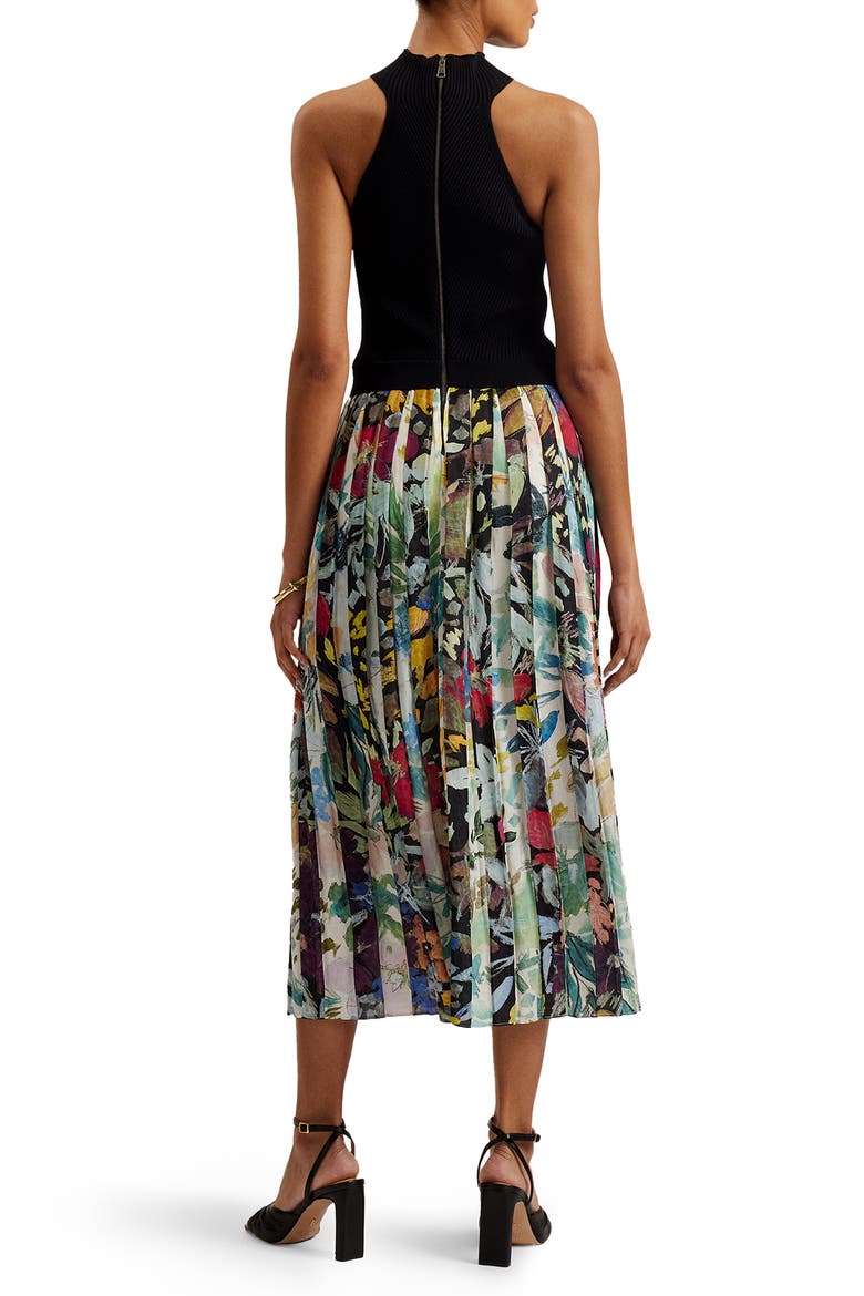 Corino Pleated Midi Dress, Alternate, color, BLACK