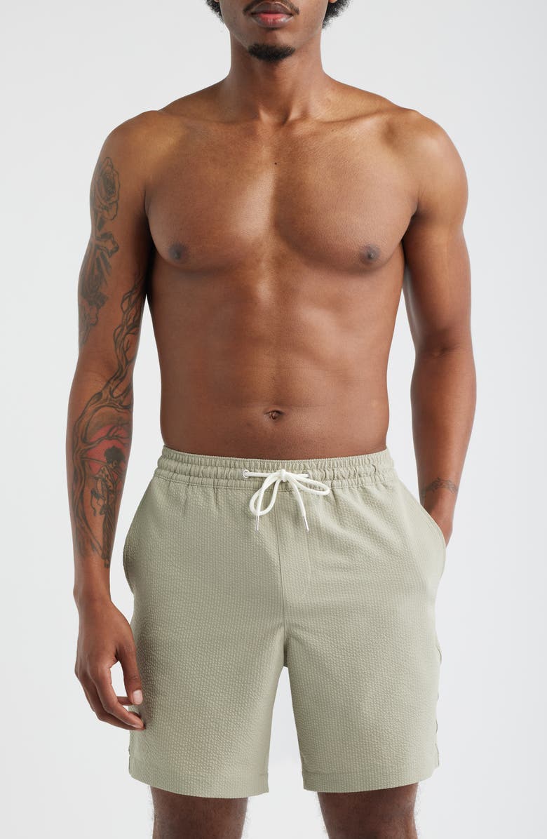 Nordstrom 7-Inch Seersucker Swim Trunks, Main, color, Green Seagrass