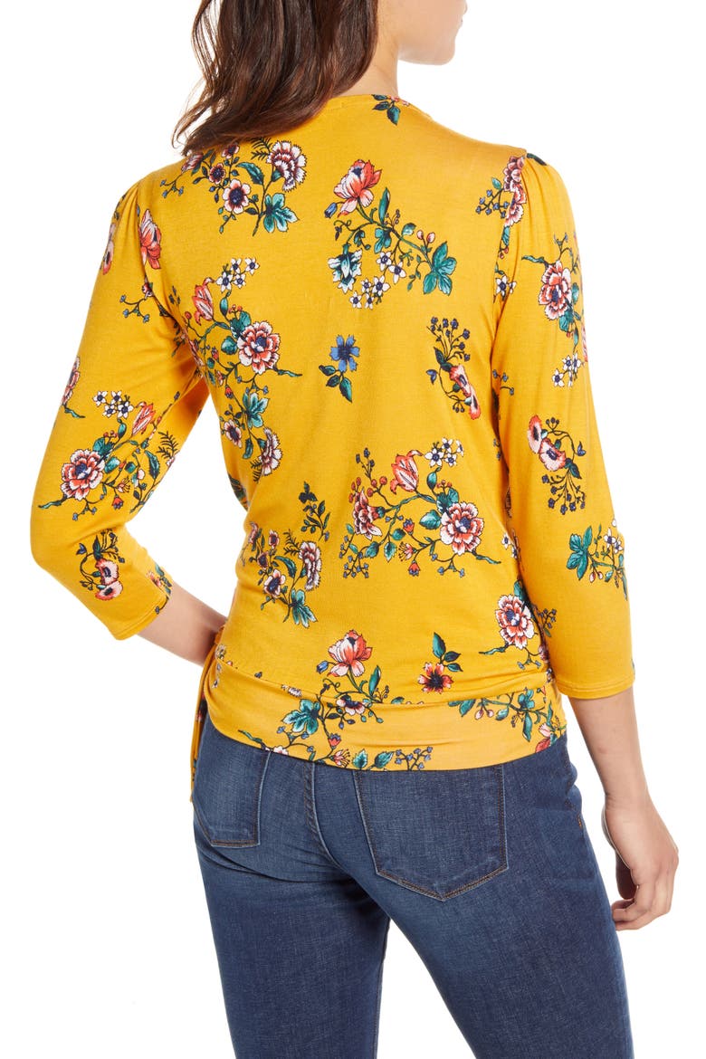 Faux Wrap Border Top, Alternate, color, MUSTARD/ NAVY