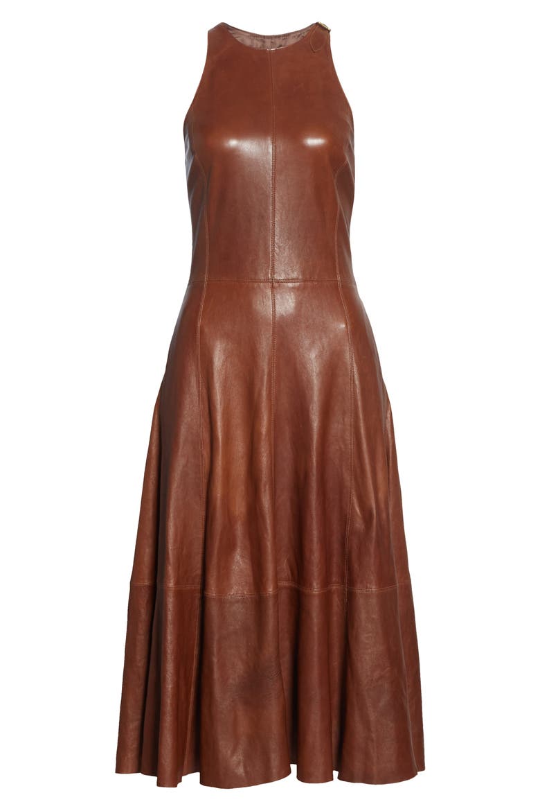 Leather Sleeveless Fit & Flare Dress, Alternate, color, SNUFF