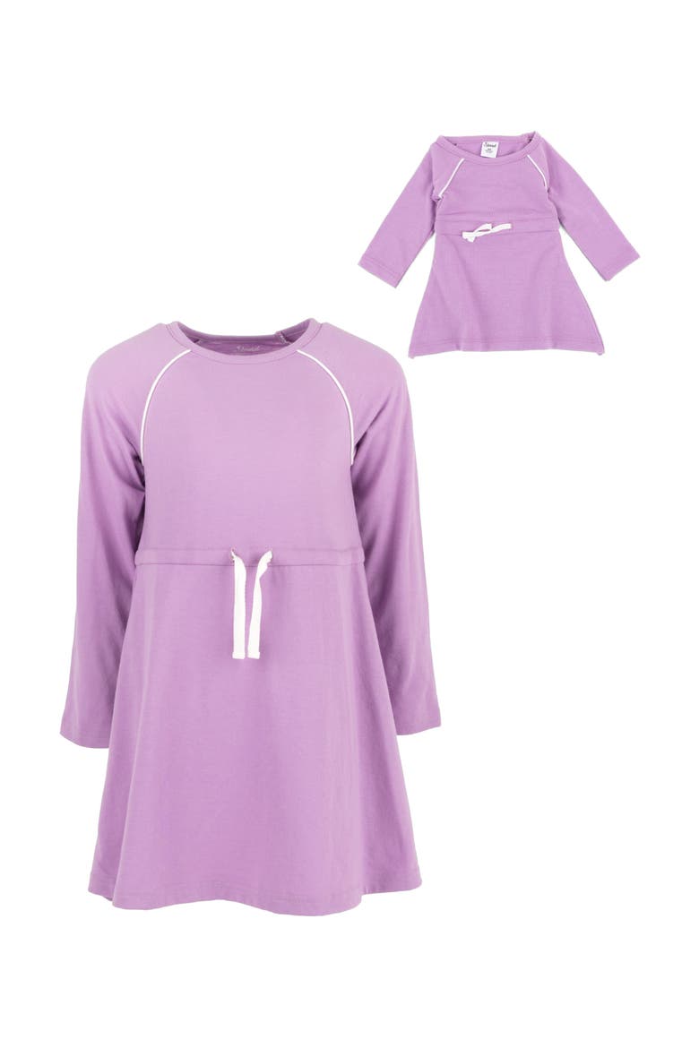 Girls Bow Tie Dress with Matching Doll Dress, Main, color, PURPLE
